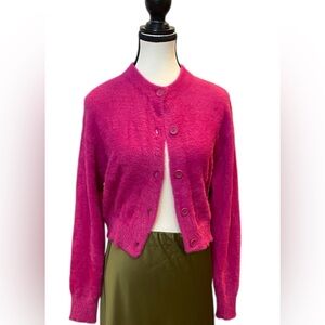 Levi's Fuchsia Hot Pink Cat Cardigan oversized XS fits M fuzzy short like new